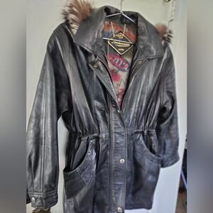 Vintage Antonini 90's Italian  Leather Jacket Fur Lined Hood Size 36 (S/M)